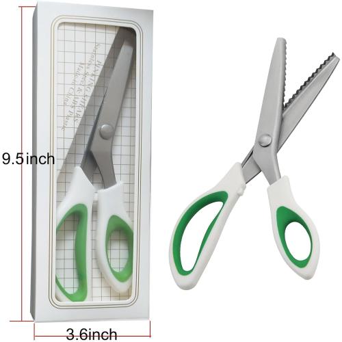 JISTL Green Pinking Shears Comfort Grips Crafts Zig Zag Cut Sewing Scissors,Professional Handheld Dressmaking
