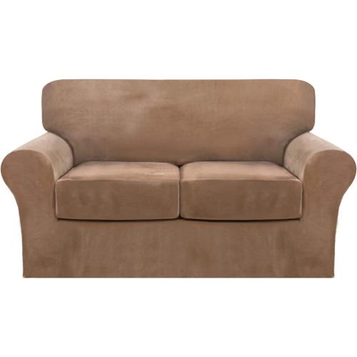 FantasDecor 3 Piece Sofa Covers Velvet for 2 Cushion Couch Stretch Loveseat Slipcover with Individual Seat Elastic Furniture Protector for Pets (Loveseat, Luggage)