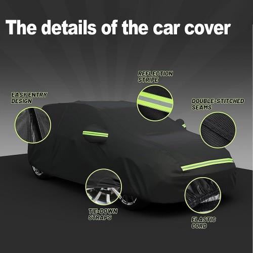 Car Cover - Double Layer Thickening Car Covers Waterproof Snow Hail Rain Dust UV All Weather Protection with Door Zipper Fixed Straps Black (SUV 200x79x69 Inch)