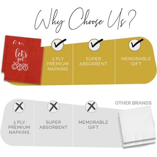 Christmas Napkins – 52 Pack Christmas Party Decorations with “Let's Get Lit” Design – Friendmas Napkins for Holiday Table, Friends Gatherings, and Festive Celebrations