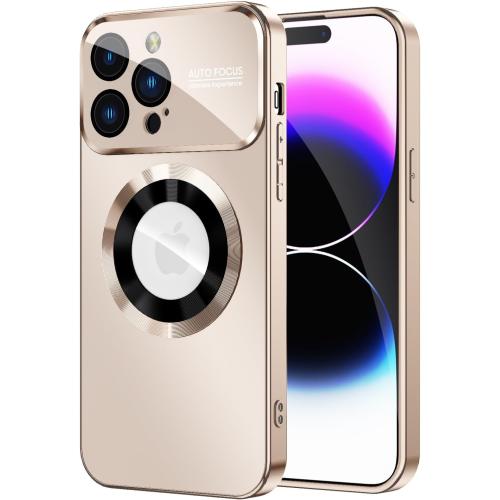 Magnetic for iPhone 14 Pro Max Case, Compatible with MagSafe, Built-in Camera Lens Protector, Logo View, Military Grade Drop Proof Phone Case Cover, Desert Titanium