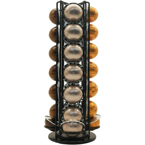 Miuly Coffee Capsule Holder For Nespresso Vertuoline, Coffee Capsule Stands Rotating Pod Rack holds 28 Nespresso Vertuo Pods, Black