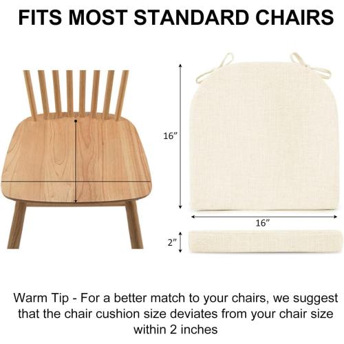 Chair Cushions for Dining Chairs 6 Pack - Kitchen Chair Cushions with Ties and Non-Slip Backing - Dining Chair Pads 16X16X2, Beige