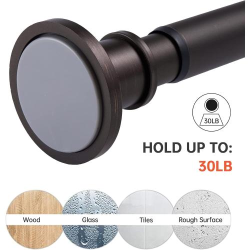 BRIOFOX Industrial Shower Curtain Rod - Never Rust Non-Slip 43-72 Inch Stainless Steel, Bronze, Painted-gold Finial