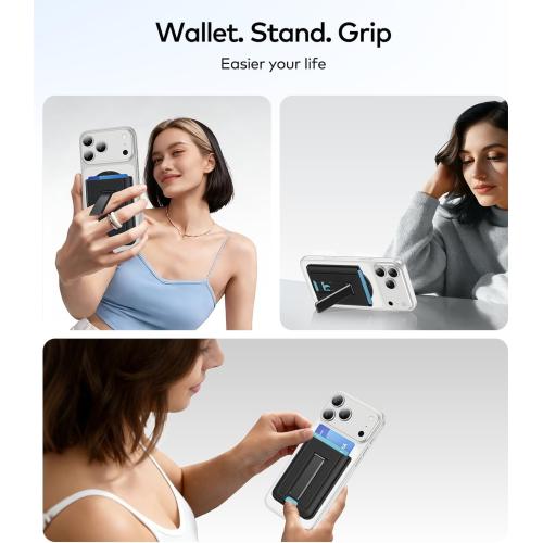 LEKEVO for MagSafe Wallet with Stand, 3-in-1 Slim Magnetic 2 to 3 Card Holder for iPhone 17/16/15/14/13/12 Series & Compatible with Samsung/Google/Motorola Magnetic Cases, Black