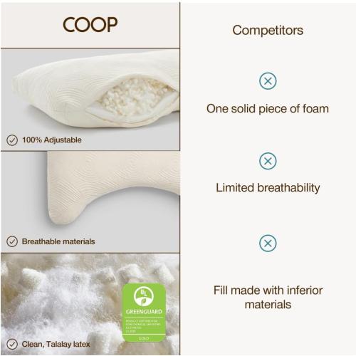 Coop Home Goods Adjustable Latex Crescent Pillow King, Talalay Latex & Microfiber Fill, Ergonomic Shape, Naturally Cooling, Eco-Friendly, Medium Firm for Back and Side Sleepers, GREENGUARD Gold