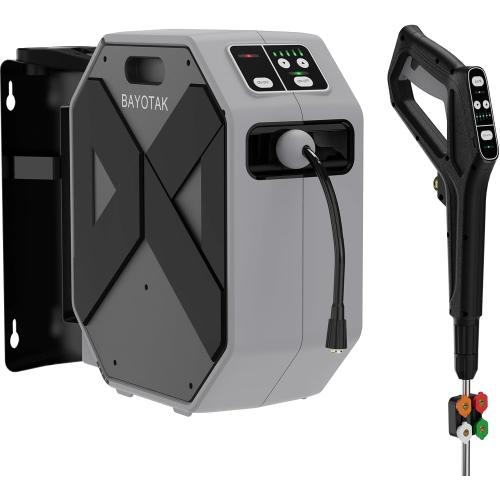 Electric Pressure Washer, 5200 PSI 3.2 GPM Wall Mounted Power Washer, Remote Control with 100 FT Retractable Hose, Foam Cannon, Nozzles for Cars/Garage/Patio, Gray