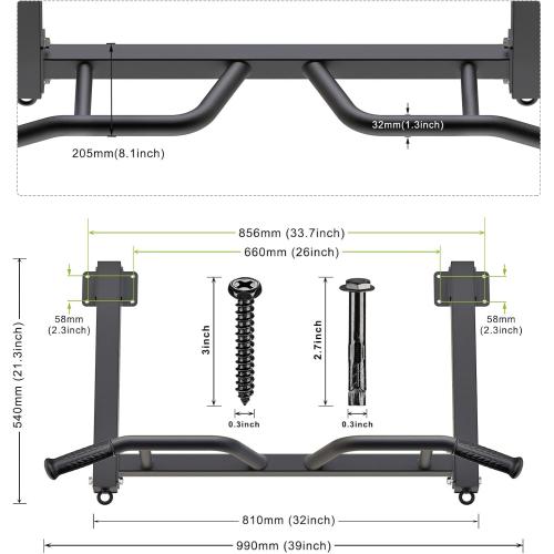 Kipika 32 Ceiling Mounted Pull Up Bar - Heavy Duty, Highly Adjustable, Multifunctional Chin Up Bar - Home Gym System with Punching Bag Hanger and Resistance Bands Training