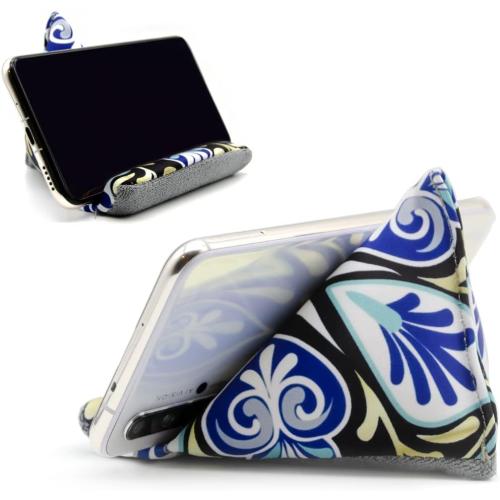 Blue Phone Holder for Desk, Phone Pillow Stand for iPhone 13 14 Handmade Fabric Phone Stands Bean Bag Phone Holder (Bohemia Pattern)