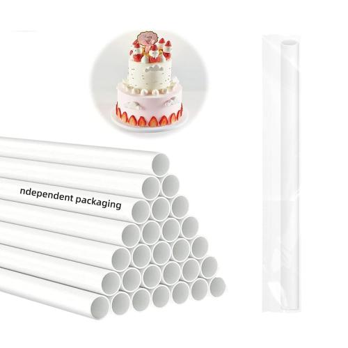 25 PCS 9.5 Inch White Plastic Cake Dowel Rods for Tiered Cake Pillars Construction and Stacking Supporting Cake Round Dowels Straws with 0.4 Inch Diameter Individually Wrapped