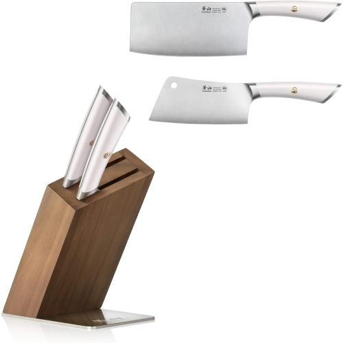 Cangshan ELBERT Series 3-Piece German Steel Forged Cleaver Knife Block Set, White, Full Tang Knife Set with Acacia Wood Block