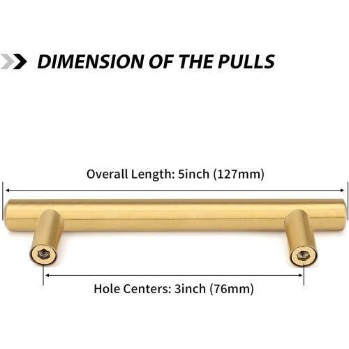 goldenwarm 10 Pack Gold Cabinet Handles Brushed Brass Drawer Pulls Gold Cabinet Pulls 3 inch - Kitchen Door Handles and Knobs Bathroom Bedroom Furniture Knobs Stainless Steel