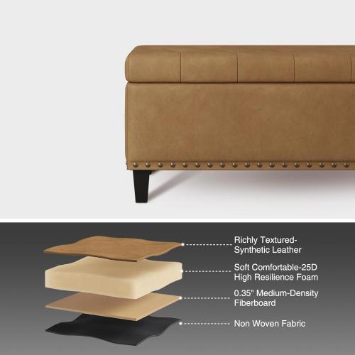 Size 51 Color brown Storage Ottoman Bench,51-Inch Large Storage Bench for Bedroom End of Bed, 30 Gallons Faux Leather Ottoman with Storage for Bedroom, Living Room, Entryway, Hallway,Camel