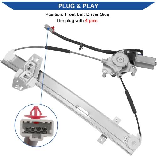 Obaee 741-766 Front Left Driver Side Power Window Regulator with Motor Compatible with Honda Accord 1998 1999 2000 2001 2002 Sedan Only, Replace OE 72250S84A02, 72250S84A03 (4 Pins)