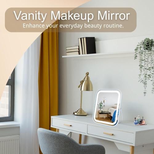 Beauty Gifts LED Makeup Mirror 8x10 Rechargeable with 3 Color Settings, Touch Control, Portable & Cord-Free Vanity Mirror, Premium Metal Frame, Gift-Ready for Travel Mirror White