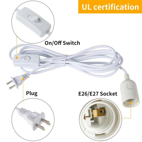 Plug in Hanging Light Kit, Extension Hanging Lantern Cord Cable UL 13ft E26 E27 Socket On/Off Switch Plug in Pendant Lighting, for Kitchen Bedroom Plant Growth Light，White, 1-Pack