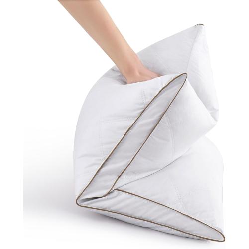 White 2Pack Peace nest Medium-Firm Goose Feather Down Pillow with Gusset, Medium Neck Support for Stomach, Side and Back Sleepers