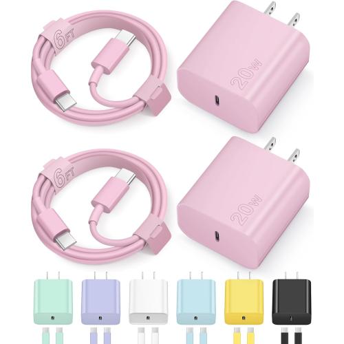 Pink 2 Pack iPhone 17 16 15 Charger Fast Charging Type C Chargers USB C Charger Block iPhone Air Chargers with 2 Pack 6FT Cable for iPhone 17/17 Plus/17 Pro Max/16/16 Plus/16 Pro Max/15 Pro Max/iPad Pro(Pink)
