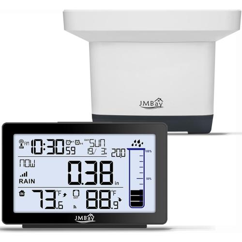 Wireless Rain Gauge Outdoor, Digital Rain Gauge Outdoors Best Rated with Thermometer,Accurate Self-Emptying Rain Measure Gauge for Garden,Remote Electronic Rain Meter,Freeze Proof Rainfall Measurer