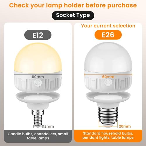 SCOPOW 1PC Rechargeable Light Bulbs with Remote Control Timer and 3 Color Temperature Rechargeable Battery Operated Light Bulb (5W E26 3Colors 1PC)