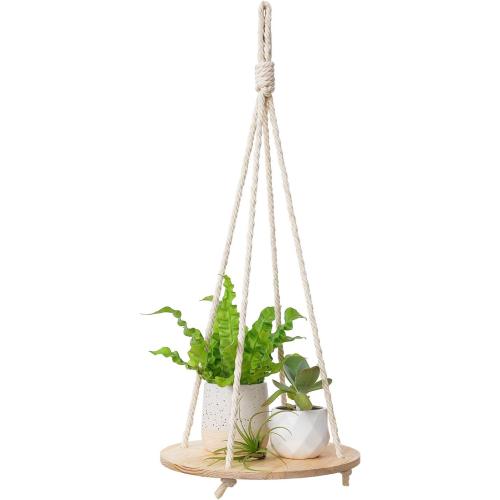 Dahey Plant Hanger Indoor, Round Hanging Plant Shelf Boho Decor, Nature