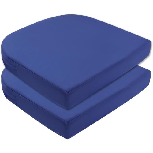 Topotdor Outdoor Chair Cushions for Patio Furniture, Waterproof Patio Chair Cushions Set of 2, Indoor/Outdoor Round Corner Chair Seat Cushion with Ties, 18x18x3, Blue