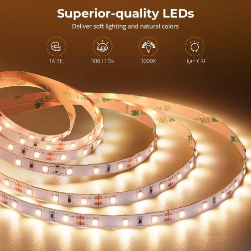 Govee Warm White LED Strip Lights, Bright 300 LEDs, 3000K Dimmable Light Strip 16.4ft with Control Box, LED Lights for Bedroom, Kitchen Cabinets, Living Room, ETL Listed Adapter Included | Bright 300 LEDs, LED Lights for Bedroom, Kitchen Cabinets, Living Room, ETL Listed Adapter Included