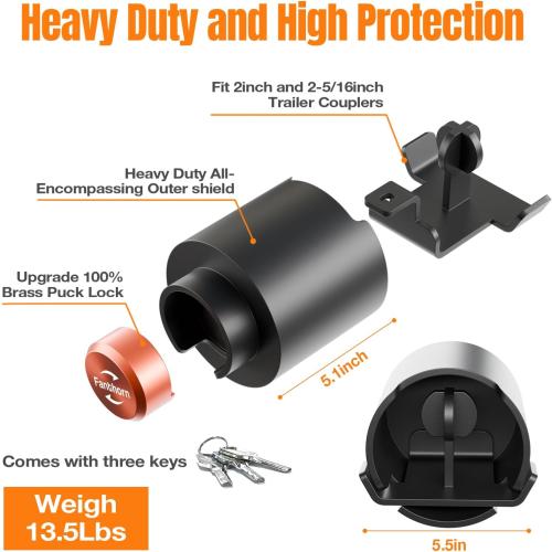 Black Heavy Duty Trailer Hitch Locks Fits 2 and 2-5/16 Couplers, Upgraded Anti Theft Trailer Tongue Lock Secure with Coupler and Safety Chain, Steel Trailer Lock for RV Camper Trailer Truck Pickup Boats