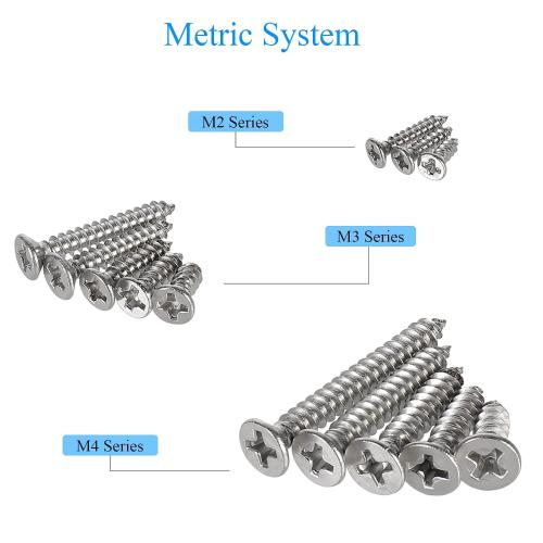 525Pcs M2 M3 M4 Phillips Flat Head Self Tapping Wood Screws,304 Stainless Steel, 13 Sizes Cross Countersunk Sheet Metal Screws Assortment for Wood,Plastic and Metal.Coarse Threaded, Sharp Point