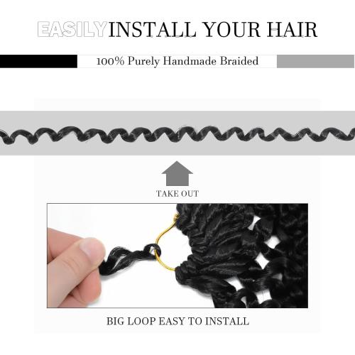 Passion Twist Hair 12 Inch 8 Packs Water Wave Crochet Hair Bohemian Braiding Hair Pre Looped Crochet Braids Hair Extensions for Black Women （1B Black#）