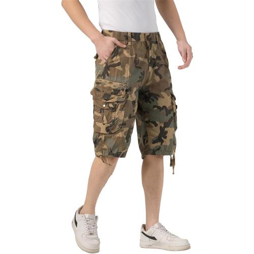 Size 38 DGWZ Mens Cargo Shorts Elastic Waist Multi Pocket Hiking Outdoor Camo Stretch Cotton