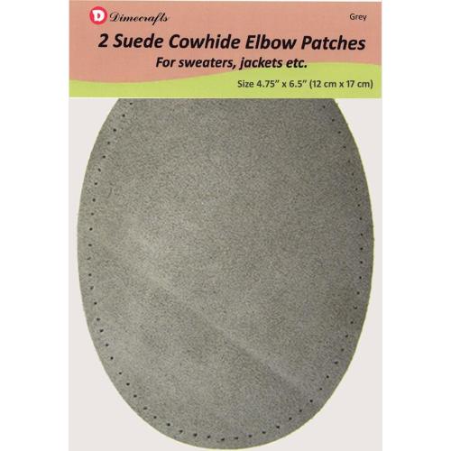 -2 Sew-on Large Natural Suede Leather Elbow Patches Size 4.75 in x 6.5 in w/Perforated Edges for Easy Sewing - (Grey)