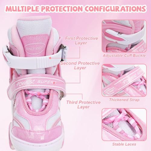 4Size Adjustable Roller Skates for Kids Girls Boys Beginners  Roller Skates with All Light up Wheels for Outdoor Indoor Sports