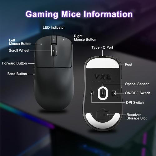 R1 SE  Gaming Mouse, 18000 DPI, High-Precision PAW3395 SE Sensor,55g Lightweight, Tri-Mode 2.4G/BT5.0/USB-C Wireless Mouse, Programmable Ergonomic Mouse Suitable for Laptops/PC/Mac (Black)