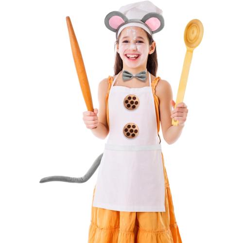 Mouse Costume Set and 4 pcs Cookie Brooches Mouse Ears Headband Bow Tie Tail Halloween Party Dress up Accessories