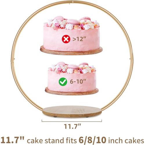 Hanobe Gold Cake Stand for Wedding: 11.7 Inch Round Arch Cupcake Display Stands with Wood Base Decorative Metal Hoop Centerpiece Decor for Party Birthday Baby Shower