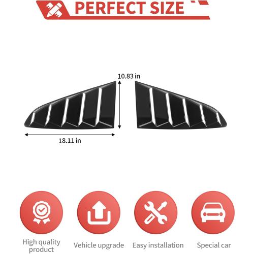 Black Quarter Side Window Louvers Sun Shade fit for Ford Mustang 2015  Window Louvers Scoop Vent Panel Exterior Accessories