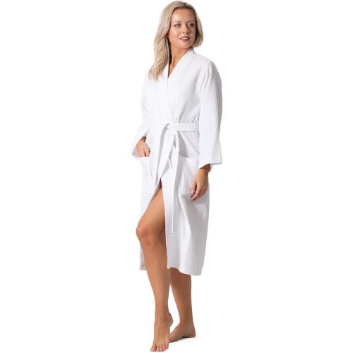 Turkish Linen Waffle Knit Lightweight Kimono Spa & Bath Robes for Women - Quick Dry - Soft size small & medium white