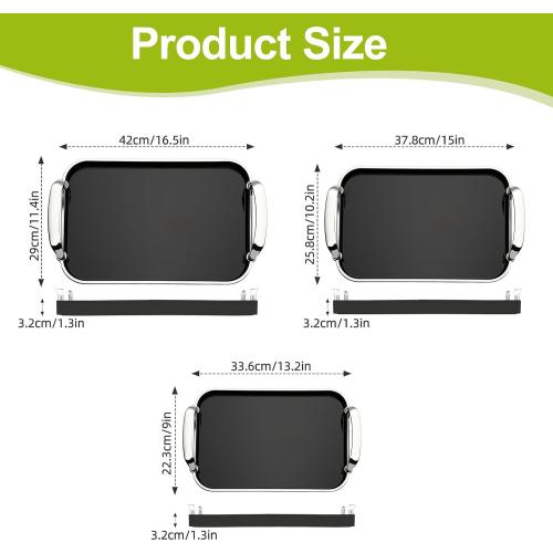 3 Pack Serving Tray with Handles, Stackable Reusable Trays for Serving Food, Plastic Serving Platters for Party, Charcuterie, Fruit, Appetizer, Black Silver