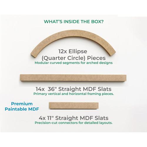 Birdeco Arch MDF Wall Molding Kit, Pre-Cut Paintable Wainscoting Panels, Modular Moulding Trim for Accent Interior Decor, Curved & Straight DIY Design Kit for Living Room Bedroom Interior Decor