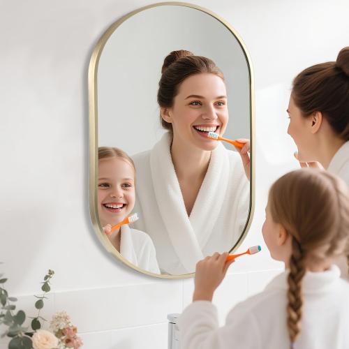 Gold Oval Mirror,  Oval Bathroom Mirror, Vanity Mirror with Brushed Metal Frame, Wall Mount Mirrors Decor for Bathroom, Bedroom, Entryway, Living Room(Hangs Horizontally or Vertically)