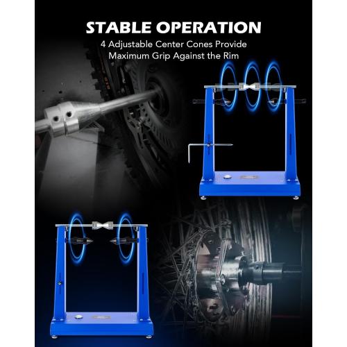 Color Blue Orion Motor Tech Motorcycle Wheel Balancer & Truing Stand, Tire Balancer Stand for Motorcycle Wheel with Adjustable Truing Pointer, Heavy Duty Bicycle Wheel Truing Stand for Sport Dirt Bike