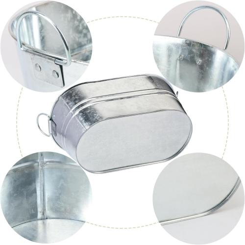 2 Pack Silvery Metal Ice Bucket with Handle, 3 Gallon Large Galvanized Bucket, Oval Beverage Tub, Wine Beer Drink Buckets, Drink Holder for Party, Cocktail Bar, Holiday, Party, Wedding
