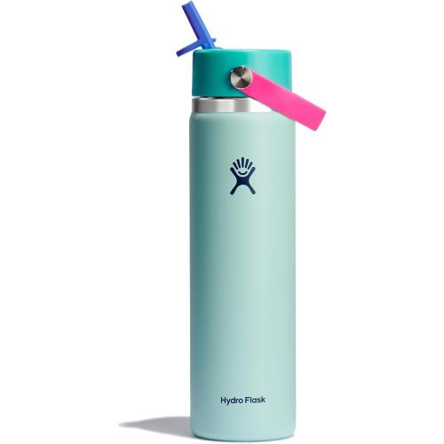Dark Blue Lid Hydro Flask Water Bottle - Insulated Stainless Steel - Wide Mouth Flex Straw Lid, Non Spill, Leakproof and Refillable in 24 Oz Polar Plunge