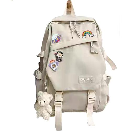 MYSNKU School Backpack for Girls Women Ladies Backpack School Bag Bookbag Set with plush toy for Teen Girl (Beige)