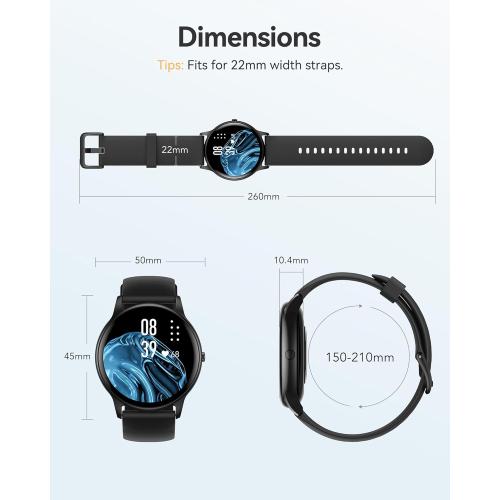 Smart Watch for Women Men, 5ATM Waterproof Smartwatch for Android and iOS Phones, Fitness Tracker Watch with 100  Sports Modes, Heart Rate Monitor Pedometer Sleep Monitor, Black