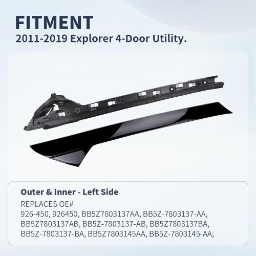 A-Pillar Molding Windshield Trim Front Left Driver Side Compatible with Ford Explorer 2011-2019, Outer & Inner Panel Replacement Kit Gloss Black Replaces 926-450 BB5Z7803137AA