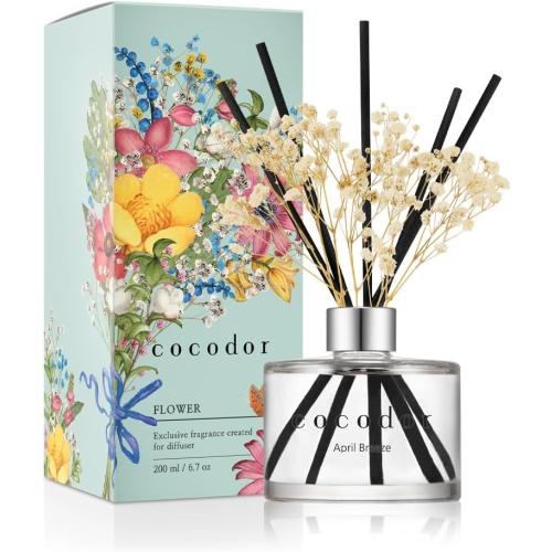 COCODOR Reed Diffuser Set with Preserved Baby's Breath with Sticks/April Breeze / 6.7oz / Scent Fragrance Oil Diffuser for Bedroom Bathroom Home Décor