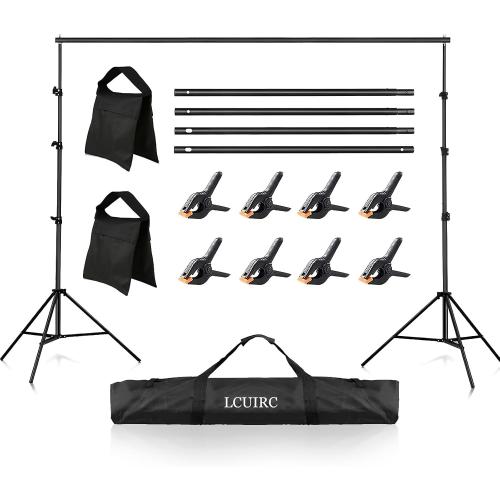 Photo Backdrop Stand, LCUIRC 10x8.5ft (WxH) Photo Background Banner Stand with 4 Crossbars, 8 Spring Clamps, 2 Sandbags, and Carrying Bag for Parties Events Decoration Advertising Display