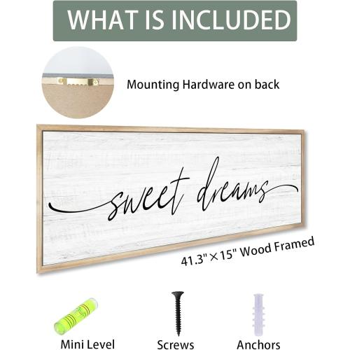 Brown 41x15 Sweet Dreams Wall Decor Above Bed Large 41''×15'' Farmhouse Wall Decor for Bedroom Guest Room Decor Framed Wood Wall Art Rustic Master Bedroom Wall Decoration 01 (brown frame)